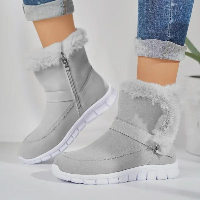 Furry Women's Boots 2024 New Winter Plush Warm Ladies Cotton Shoes Outdoor Fashionable Casual Sports Snow Boots Zapatos De Mujer