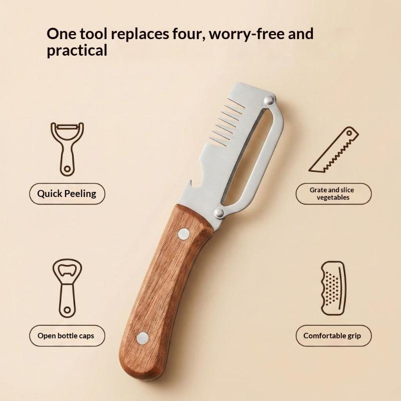 3-In-1 Serrated Peeling Knife Premium Vegetable Peeler With Handle And Bottle Opener Kitchen Tool