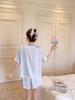New French Ice Silk Pajamas for Women, Summer Short-Sleeve Lace Lace Fresh Girlish Solid Color Homewear Set