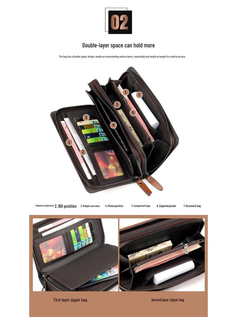 Herren Doppelreißverschluss Business Clutch: Handtasche mit großer Kapazität für Handy und mehreren Kartenfächern