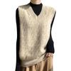 Women's Retro V-Neck Wool Knit Vest - Sleeveless, Jacquard Design, Loose Fit