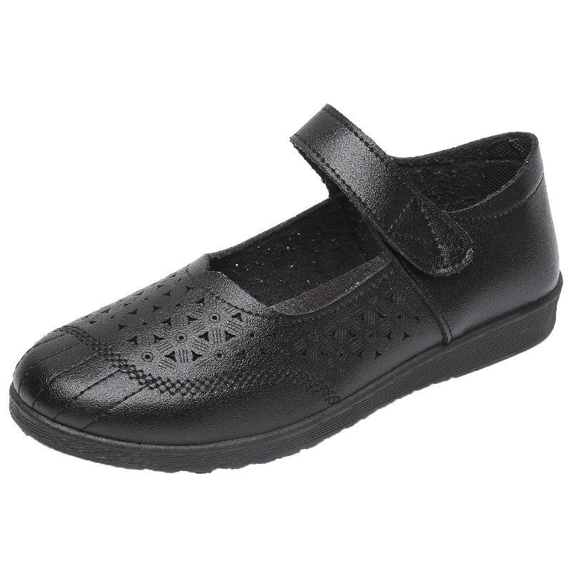 Soft-soled Shoes Baotou Sandals Women's Comfortable Non-slip Single Shoes Medium and Old Hollow Hole Shoes Elderly Leather Shoes Summer