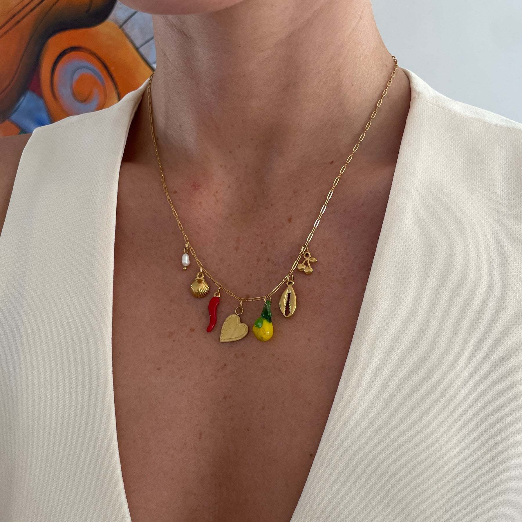 

Stainless Steel Water Hand Buckle Irregular Pearl Pendant Necklace Ocean Vacation Wind Collar Internet Celebrity Jewelry