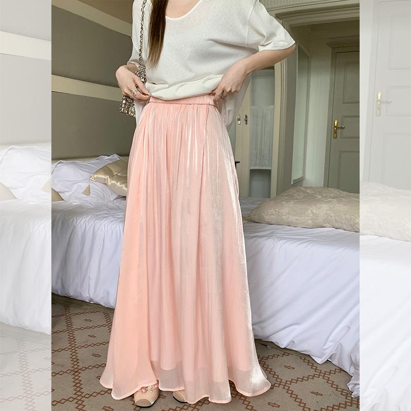 

Ленивый ветер однотонная драпировка свободная юбка женская летняя эластичная талия универсальная юбка average size