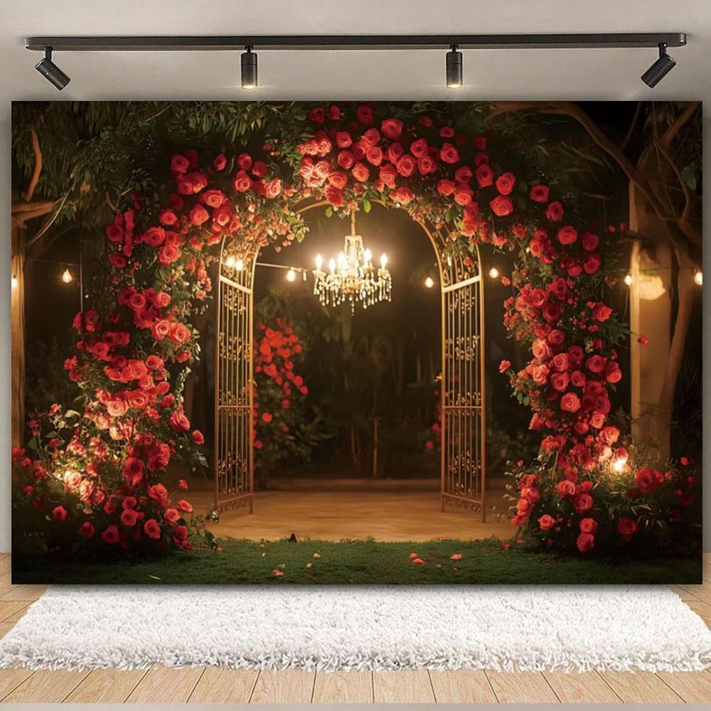 February 14 Valentine's Day Backdrop Romantic Valentine Scenes Red Love Heart Floral Wedding Portrait Photography Background