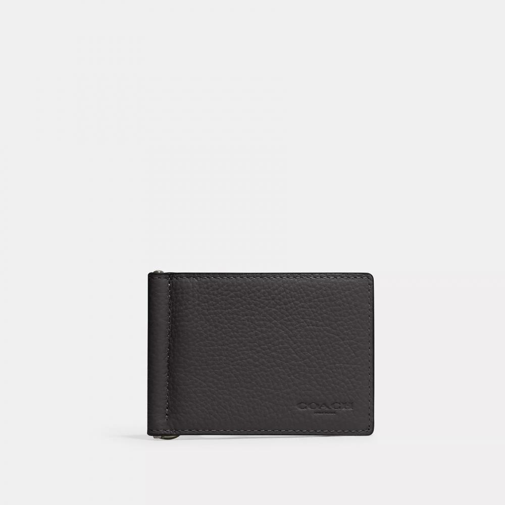 Coach Slim Money Clip Billfold Wallet Gunmetal Saddle
