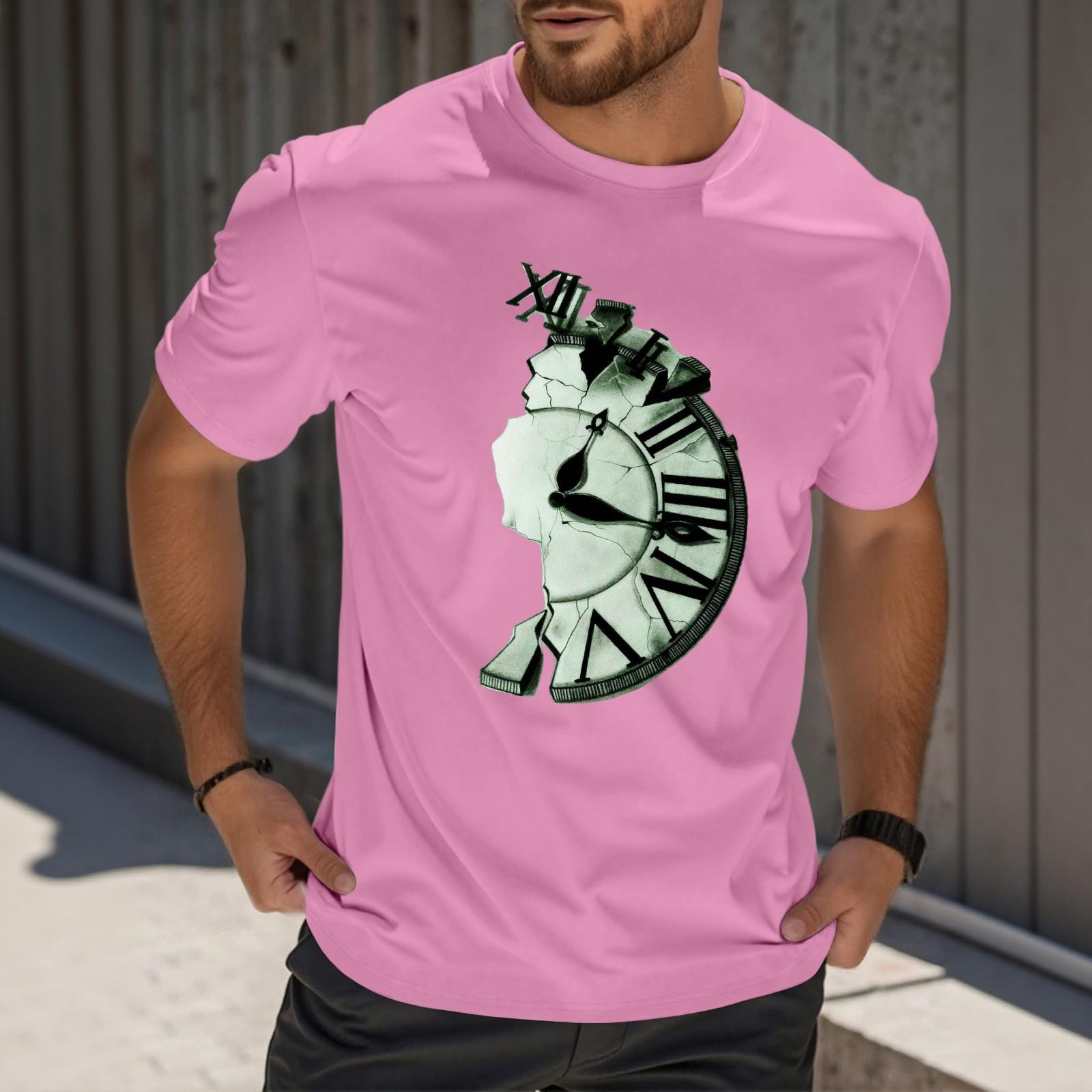 

Men s Fashion Printed Round Neck Straight Shoulder Short Sleeve T-Shirt Top L рожевий