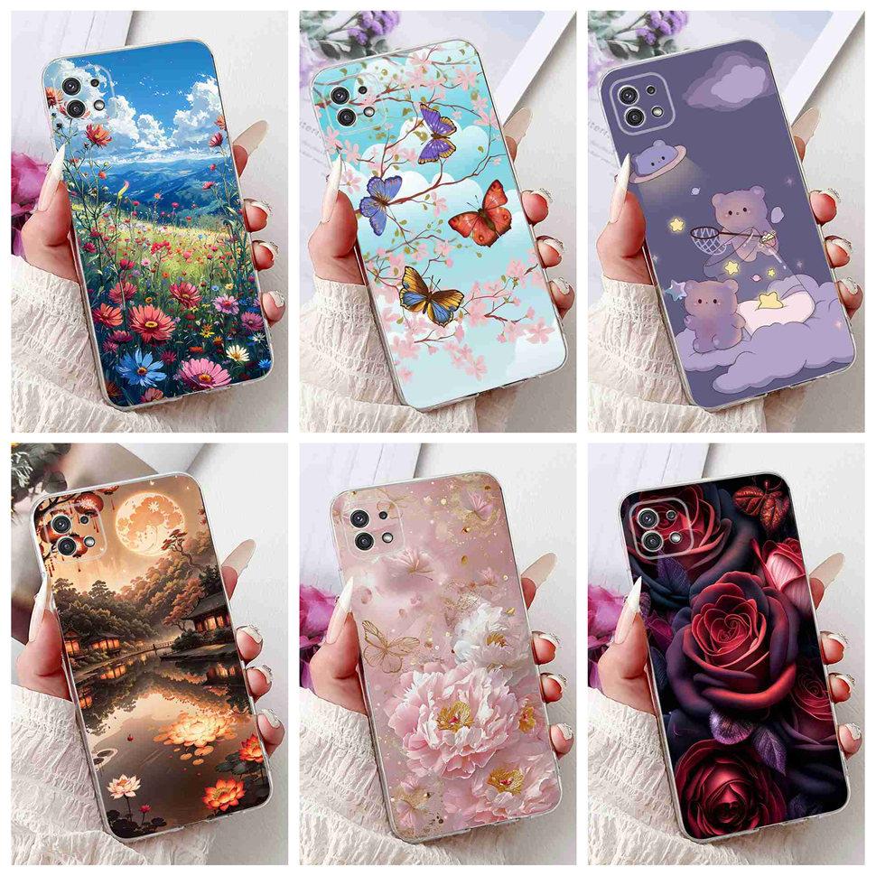 For Samsung Galaxy A22 5G Case SM-A226B Fashion Flower Bear Soft Silicone Cover For Samsung A22 A22 SM-A226BRN 6.6" Phone Casing