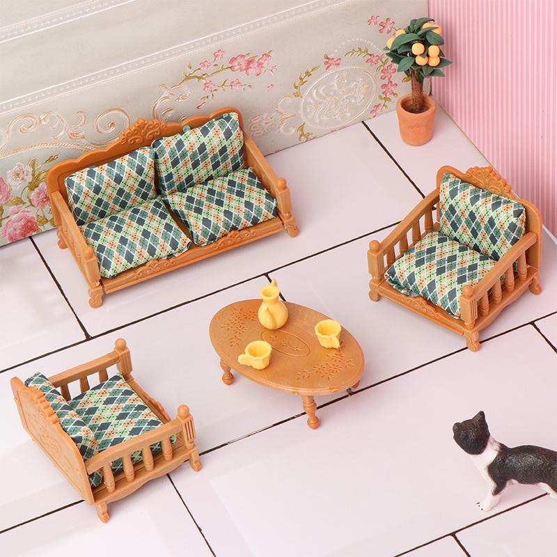 1:12 Dollhouse Miniature Dining Table Chair Sofa Tea Table Tv Cabinet Set Model Doll Furniture Decor Micro Scene Prop Toy