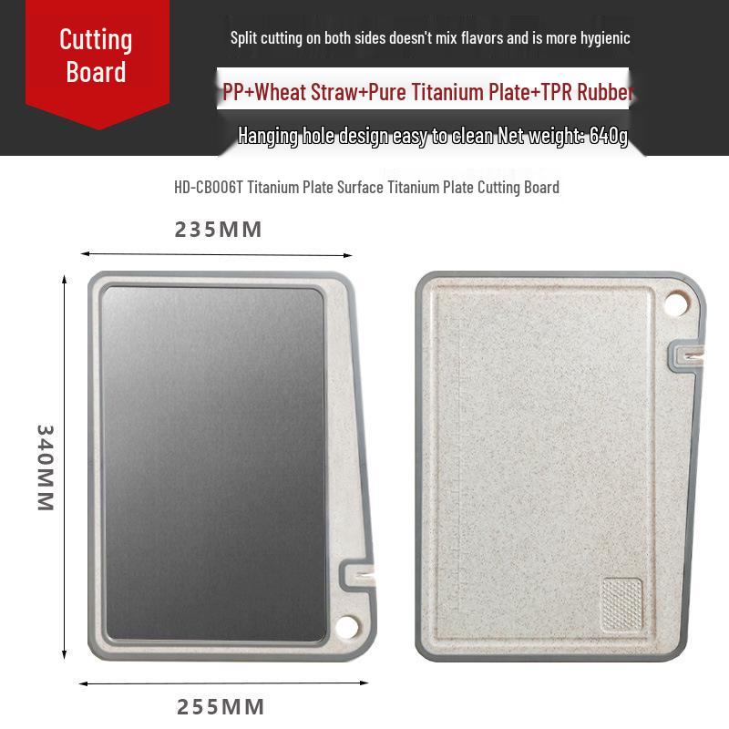 Dual-Sided Titanium & Stainless Steel Cutting Board with Wheat Straw 304
