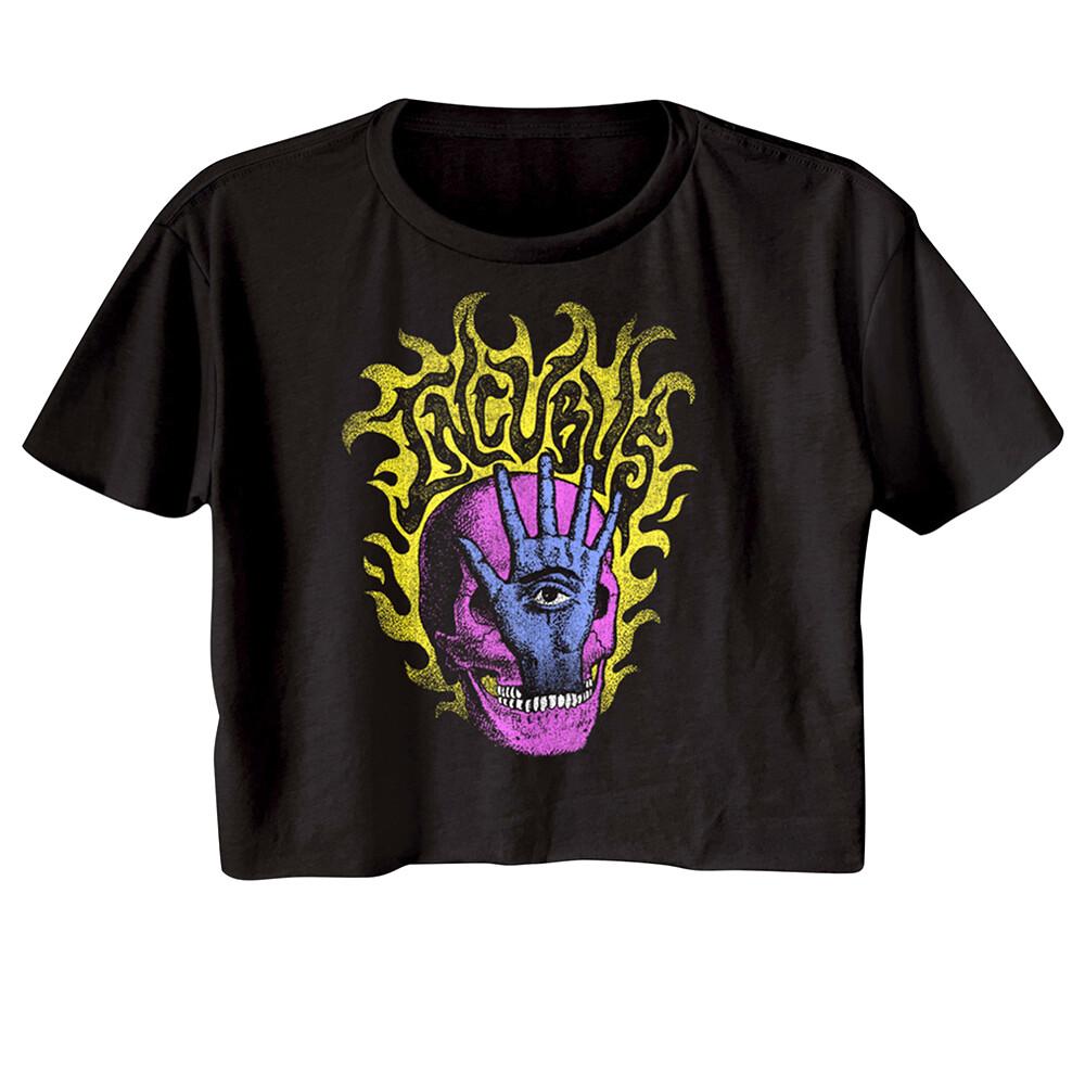Incubus Flaming Skull Hand Women's Crop Top Eye Chakra Alt Rock Band Concert