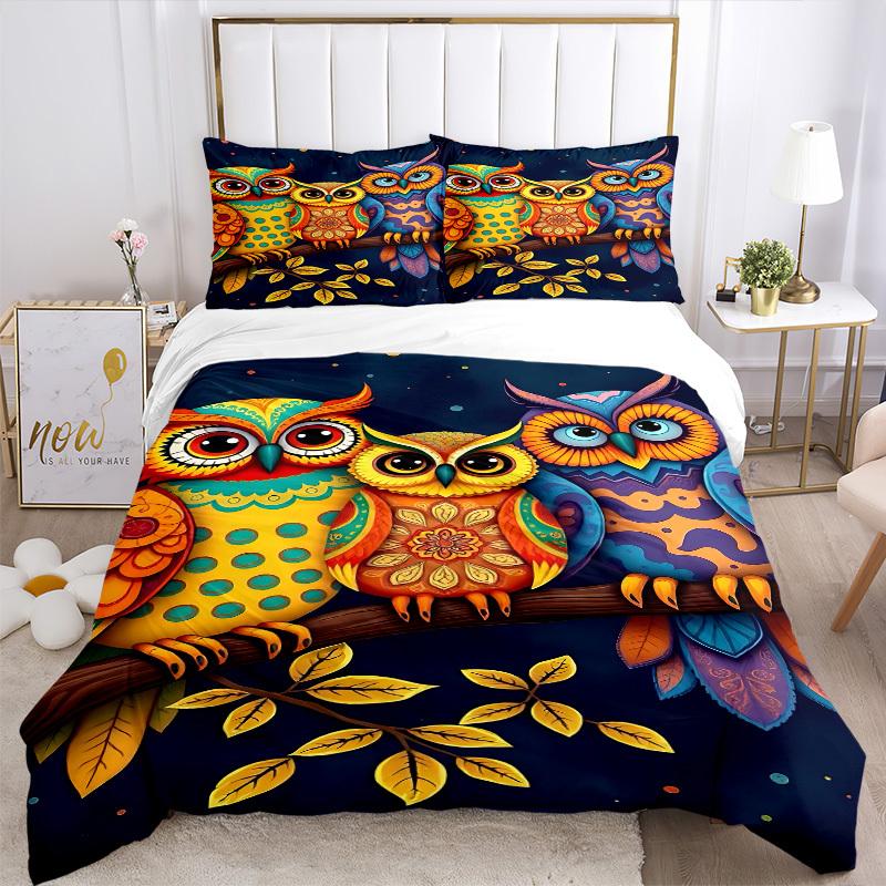 3pcs Colorful Owl Artwork Duvet Cover Set -Includes 1 Duvet Cover and 2 Pillowcases, No Quilt Core, All-Season Home Decor Yy251111195