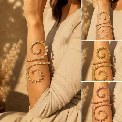 Rhinestone Wire Wrapped Bracelet No Piercing Design Spiral Arm Jewelry Upper Arm Cuff  Women