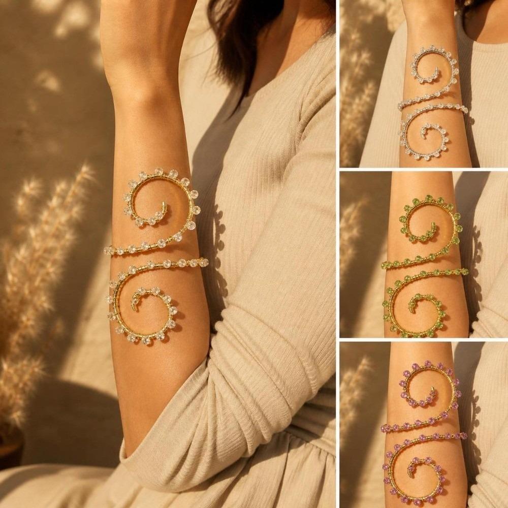 No Piercing Design Wire Wrapped Bracelet Rhinestone Spiral Arm Jewelry New Adjustable Armlet  Women