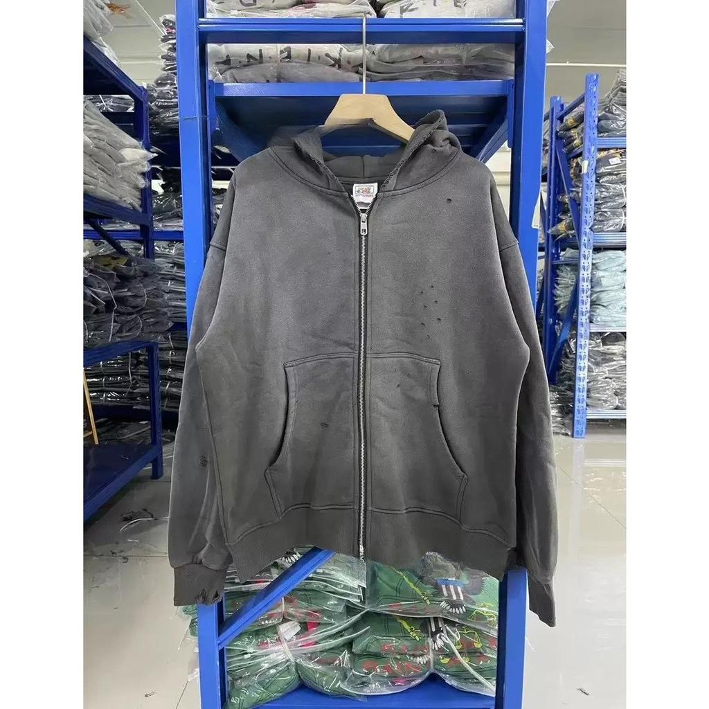 BeatStreet Heavy Fabric Cotton Vintage Washed Orange Damaged Hole Hoodie Men Women Unisex Classic Letters Logo Print Pullovers
