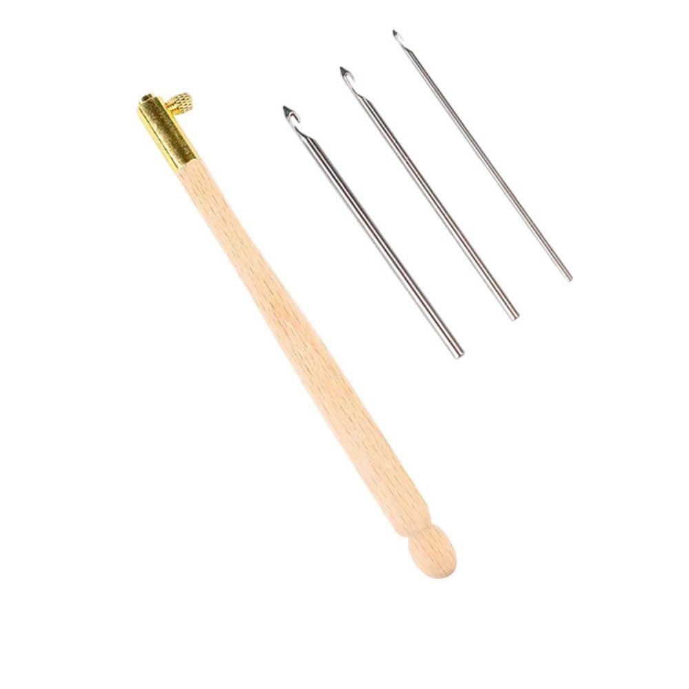 Wooden Handle Embroidery Needles Knitting Hook Multi Size Crochet Needles 3 Needles Cross Stitch Needles Beaded Embroidery