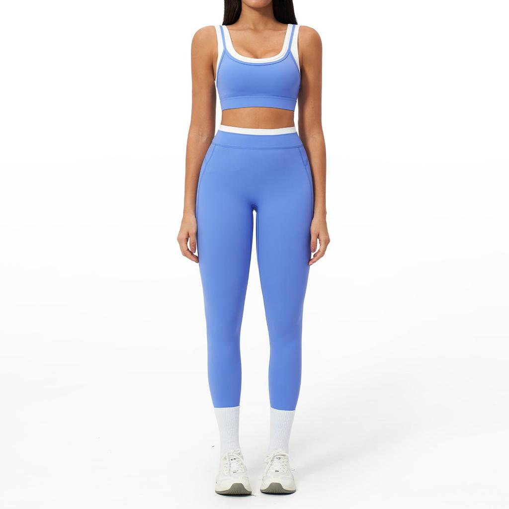 Completo da Yoga da Donna Transfrontaliero: Color Block Nude Feel, Vita Alta Costolata, Abbigliamento Sportivo Fitness Versatile