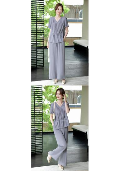 Elegant Mother's Summer Outfit: Dignified Short-Sleeve Top & Wide-Leg Pants Set for Middle-Aged & Elderly Women