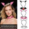Flower Bat Wings Hairband Mesh Halloween Hair Hoop Funny Headband Necklace Set  Adults