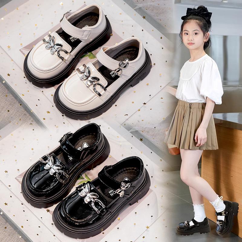 

Дитячі шкіряні лофери 2024: Туфлі-принцеси на товстій підошві з бантом для весняних та осінніх виступів 26 брудно-білий