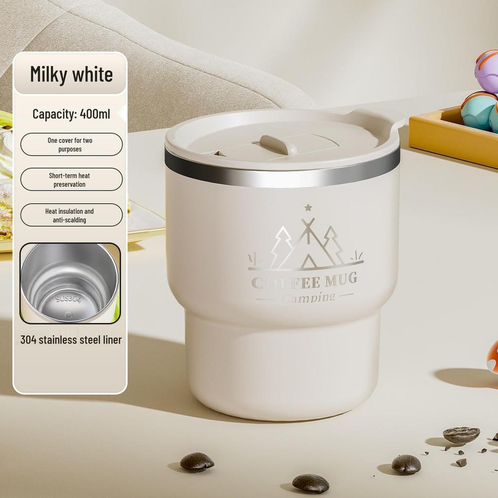 304 Stainless Steel Insulated Coffee Mug with Lid and Handle - Anti-Scald Design, Perfect Couple's Gift.