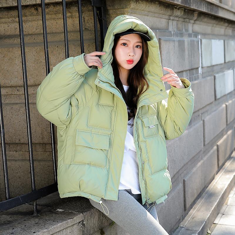 

Жіноче зимове корейське коротке вільне пальто А-подібної форми з капюшоном Бавовняне жіноче пальто XXL