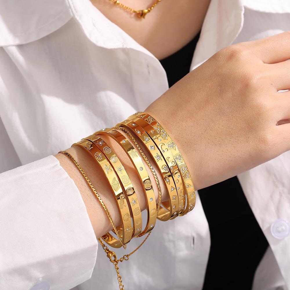 Exaggerated Personality Versatile Titanium Steel Inlaid Zircon Marine Series Stainless Steel Advanced Sense Opening Bracelet