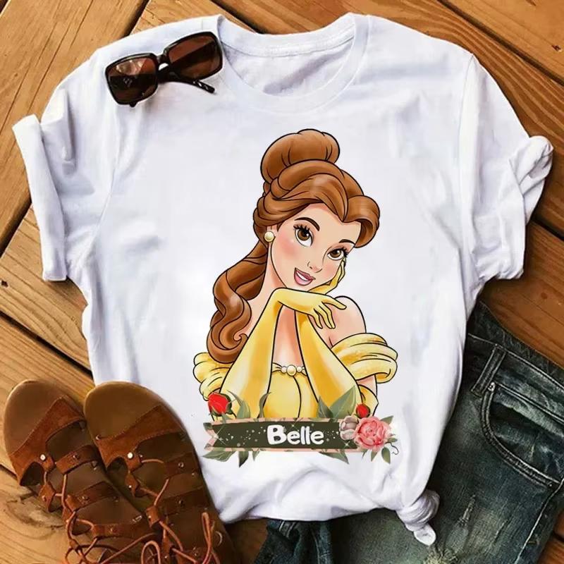 

Жіночі футболки MINISO Kawaii з принтами принцес Disney Harajuku Streetwear Hip Hop Повсякденні футболки з коротким рукавом та круглим вирізом L