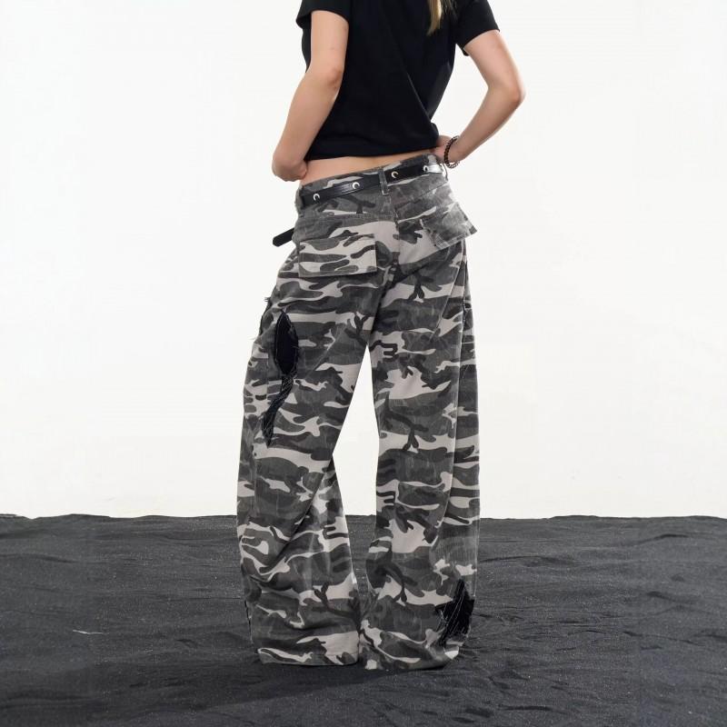 Hip Hop Camo Cargo Jeans 2026 Mid Rise Loose Fit Casual Pants Women