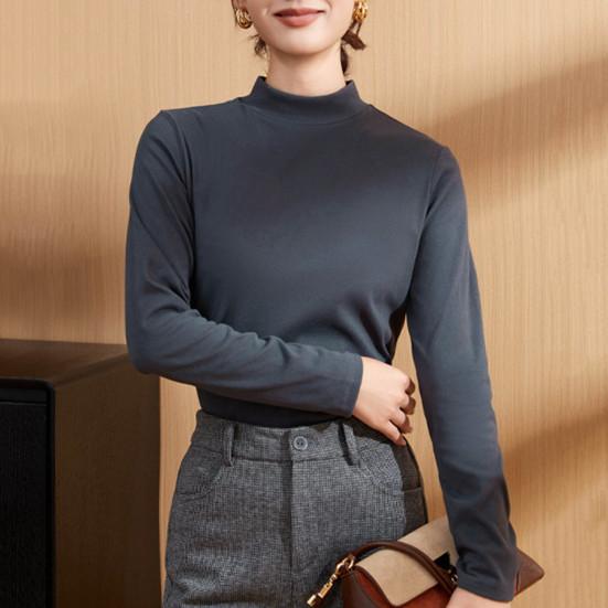 Women Bottoming Tops DE Velvet Self-Heating Thermal Top Half High Collar Long Sleeve Slim Fit Base Layer Shirt