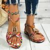 Women's Sandals Summer New Color Woven Beaded Round Head Flat Bottom Large Size Women's Sandals