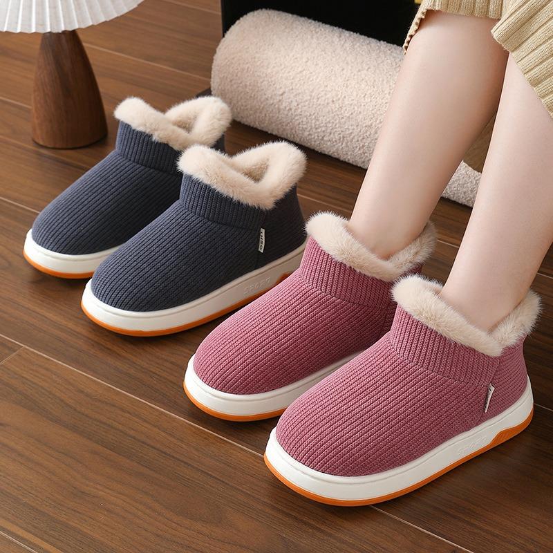 Unisex Winter Warm Closed Heel Thick Sole Non Slip Cotton Shoes For Indoor Outdoor Wear
