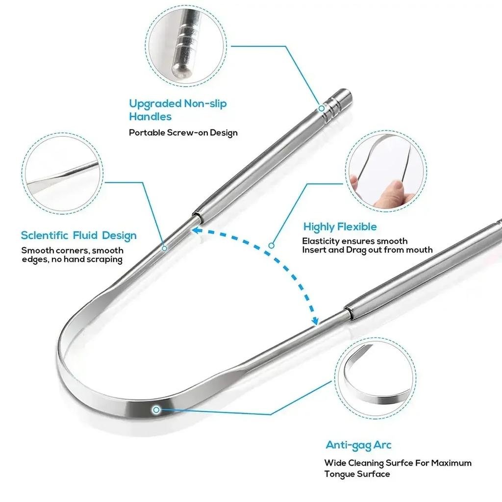 Premium 1Pcs 3Pcs Stainless Steel Tongue Scraper Cleaner For Adults Kids Portable Metal Tongue Cleaner Brush