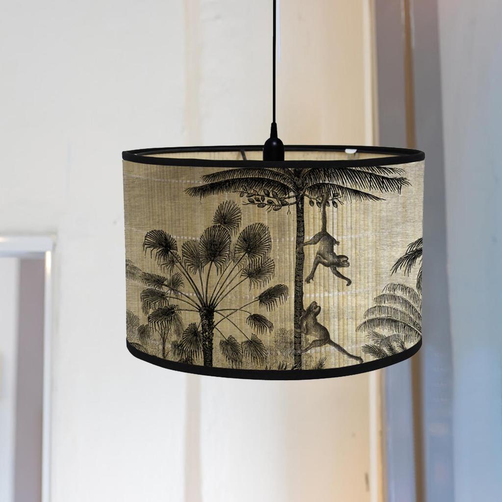 Drum Print Lamp Shade Chandelier Lamp Cover for E26/E27 Lampholder Retro Spider Decorative Bamboo Lampshade Cover