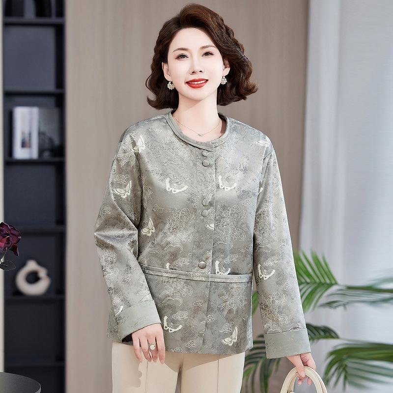 Women's Spring/Autumn 2026 Round Neck Jacket for Middle-Aged and Elderly - Loose, Stylish Top