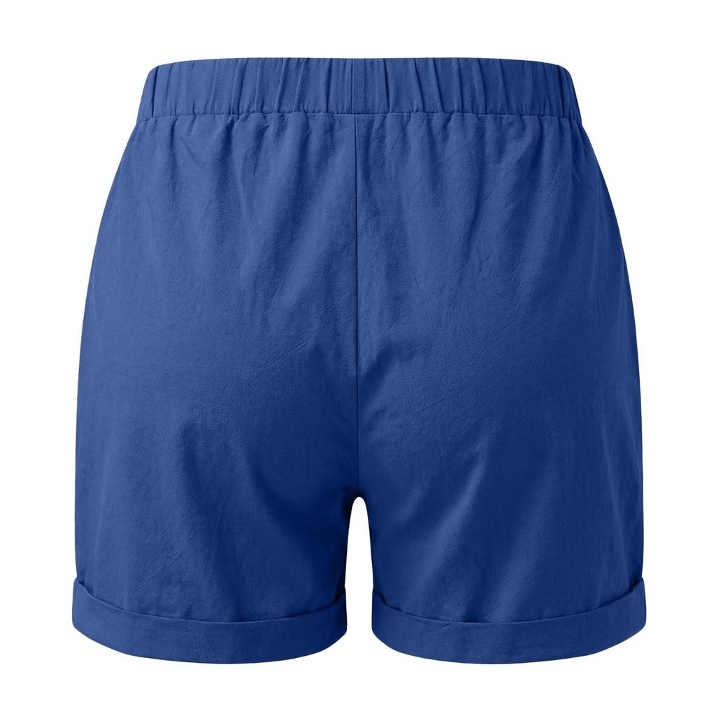 Women’s Linen Casual Shorts with Elastic Waistband Drawstring Adjustable Fit and Large Front Pockets for Everyday Wear
