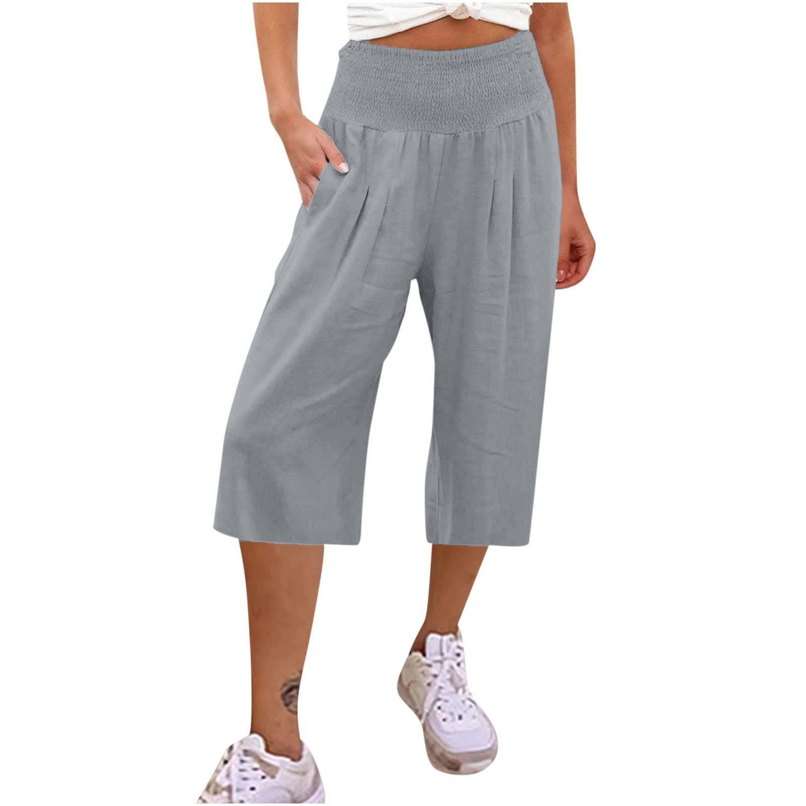 

Женские однотонные повседневные эластичные брюки с высокой талией, однотонные семиточечные брюки с карманами S