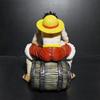 18cm Anime One Piece Figures Sitting Posture Wine Barrel Eat Meat Luffy Action Model PVC Toys Christmas Ornaments Gift