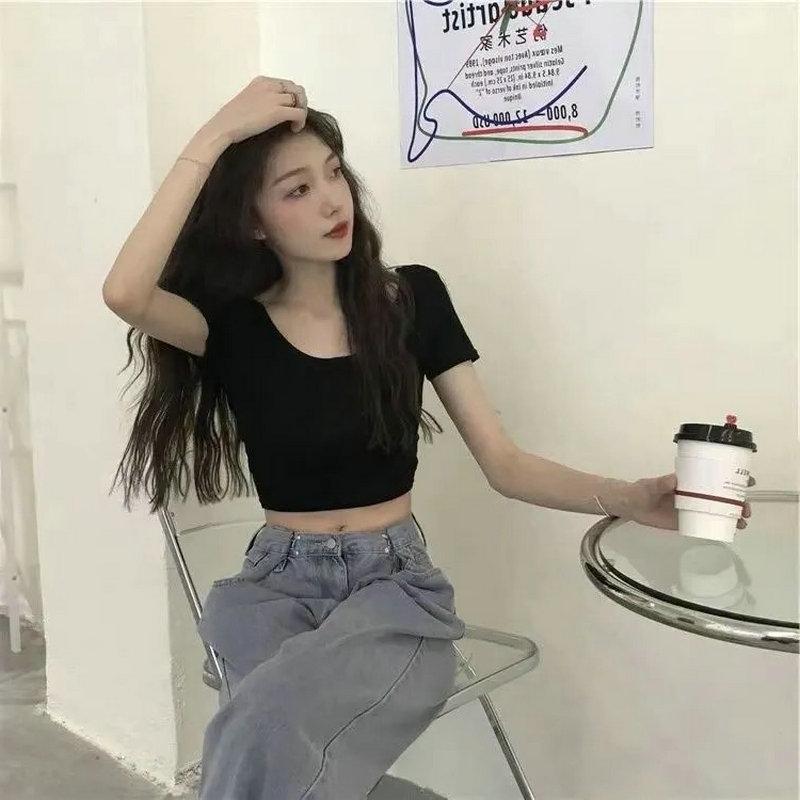 2025 Summer Korean Slim Fit Cross Back Short Sleeve T-shirt for Women