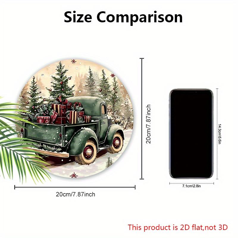 Christmas Wooden Sign with Vintage Pickup Truck Pattern, Warm Winter Round Sign for Front Door Wall Hanging Decor, Ideal Christmas Decoration