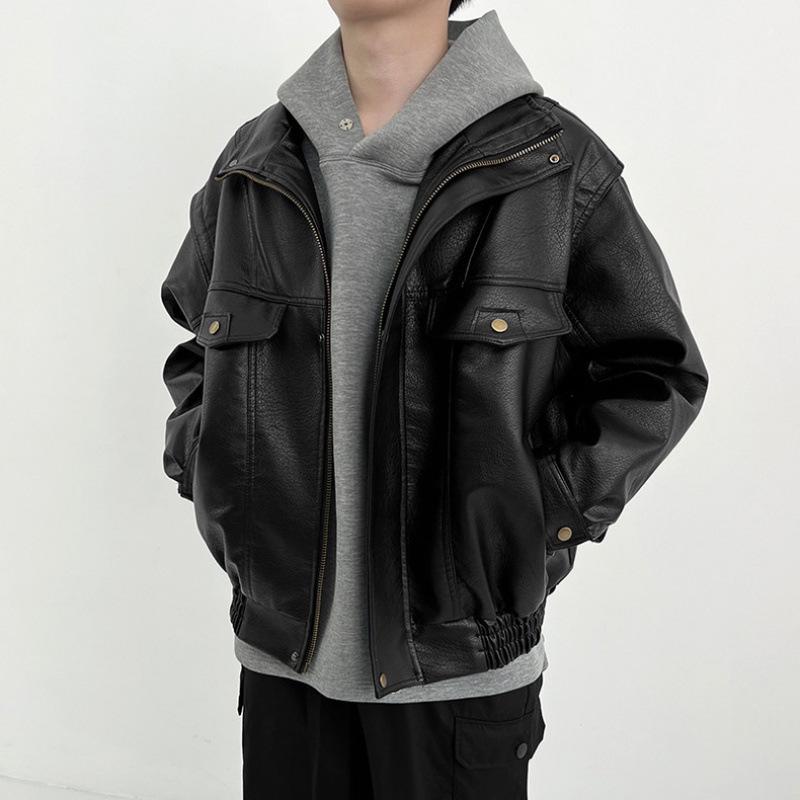 Retro Motorcycle Jacket Men's Handsome Short Casual Spring and Autumn High-end Loose Stand-collar Bomber Jacket