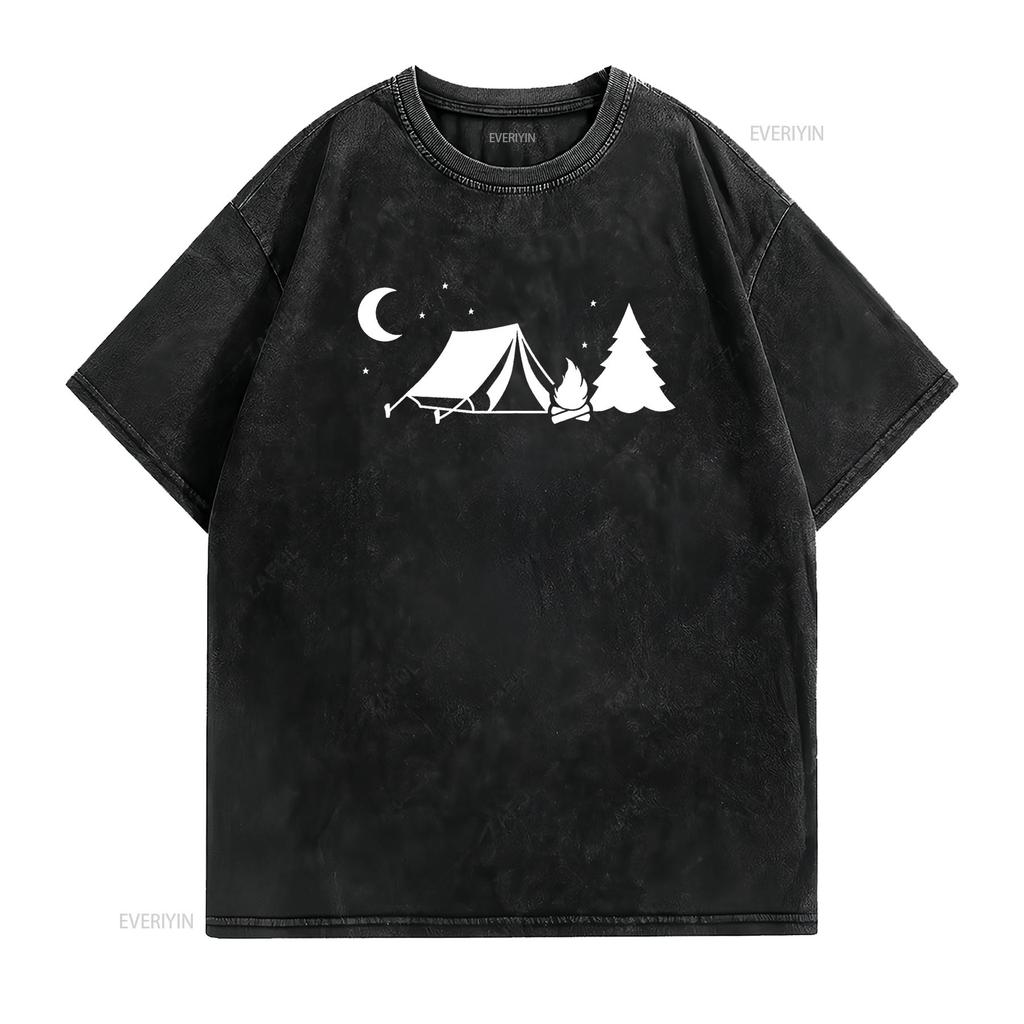 Womens Camping T Shirt Black 2XL Vintage Washed Slightly Stylish Top For Everyday Wear Breathable Homme Designer Clothes Unisex