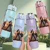 1PC Faint Buddha Statue Monochrome Print 750ml Colorful Plastic Sports Water Bottle Leakproof Pop Up Lid with Straw for Outdoor Work Home Use