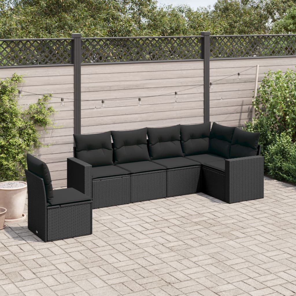 Vidaxl 6-Cz. Garden Furniture Set With Cushions, Black Poly Rattan