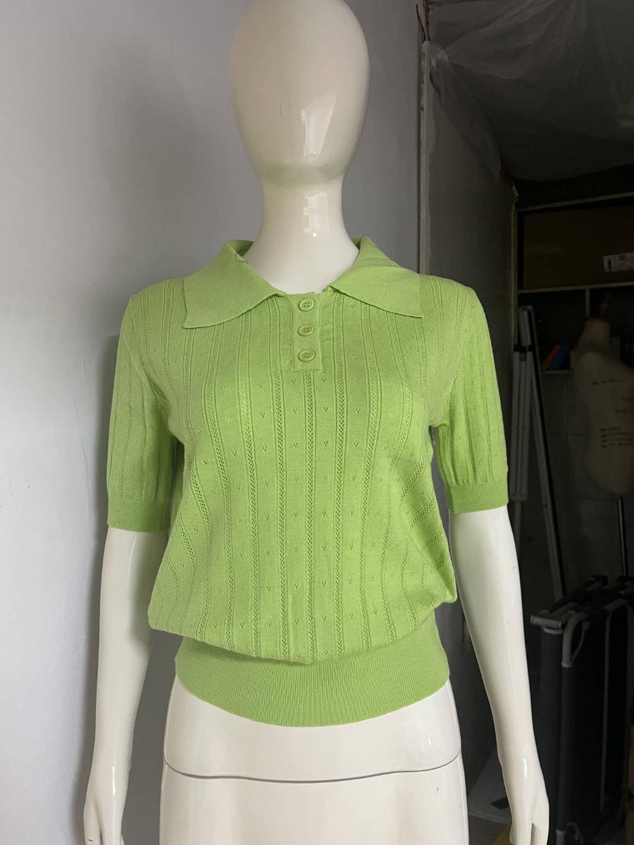 Женский летний топ с коротким рукавом, вязаный ажурный S зелёный