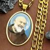 Colier pandantiv medalie sticlă Sfânt Părinte Padre Pio Catolic pentru Femei Bărbați Oțel Inoxidabil Culoare Aur Amuletă Religioasă Bijuterii