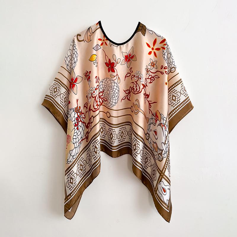 110*110Cm Versatile Silk Scarf Women Large Shawl  Print Stoles Square Bandanna Luxury  Female Foulard