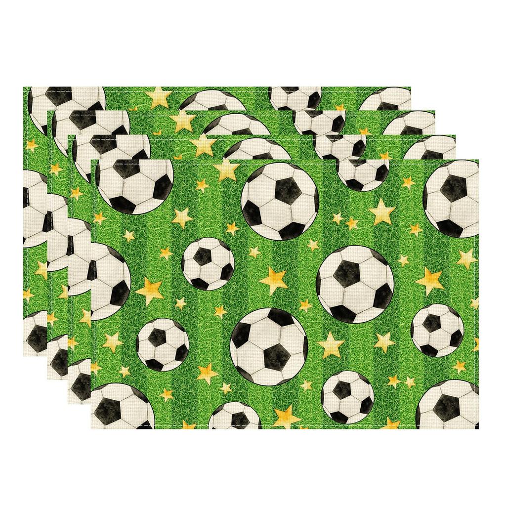 Soccer Grass Stars Theme Placemats Set of 4 Table Mats for Game Day Soccer Party Home Kitchen Dining Table Decorations 12x18 Inch