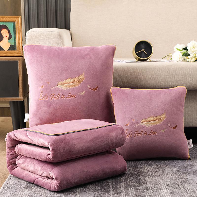 Convertible Coral Fleece Pillow & Blanket - Dual-Use Cushion for Cars & Office