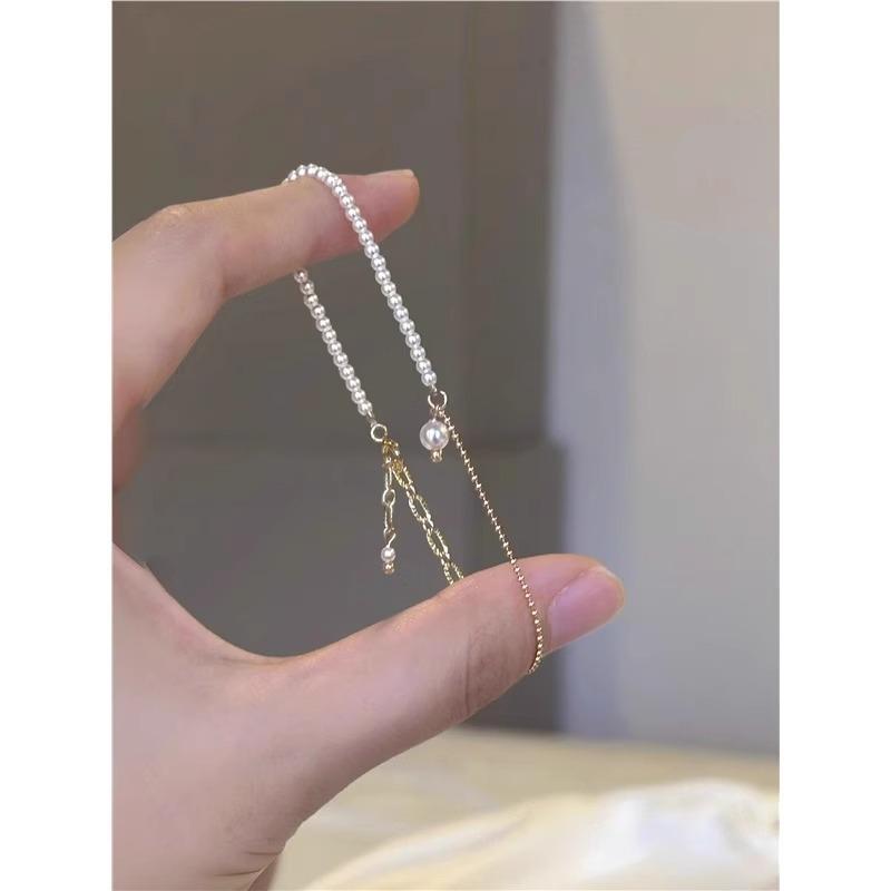 Retro Single Zircon Pearl Bracelet for Women Simple Handmade Beaded Elegant Birthday Gifts for Female